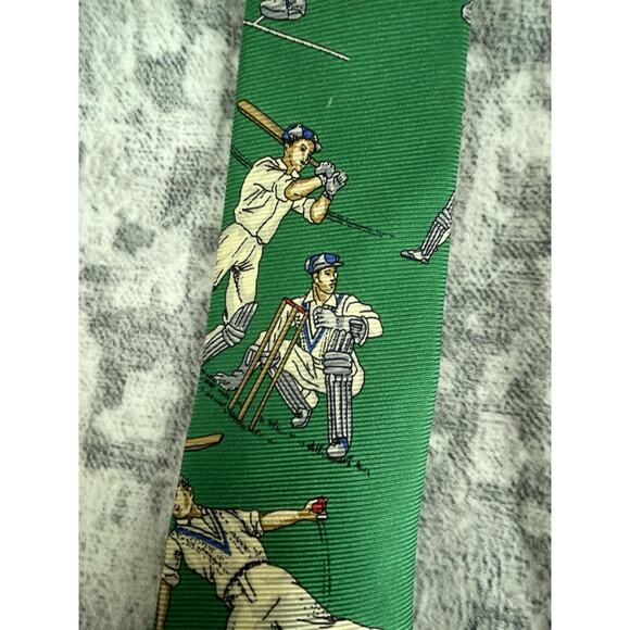 Polo Ralph Lauren Cricket Print Silk Neck Tie Green Vintage-Style Sportswear - Picture 2 of 4